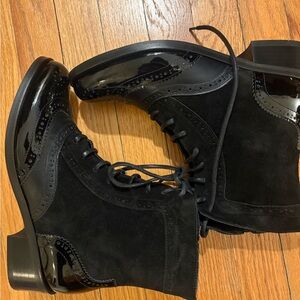 Girotti Black Patent and Suede Lace Up Leather Boots